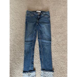 Zara pearl embellished cuff skinny jeans